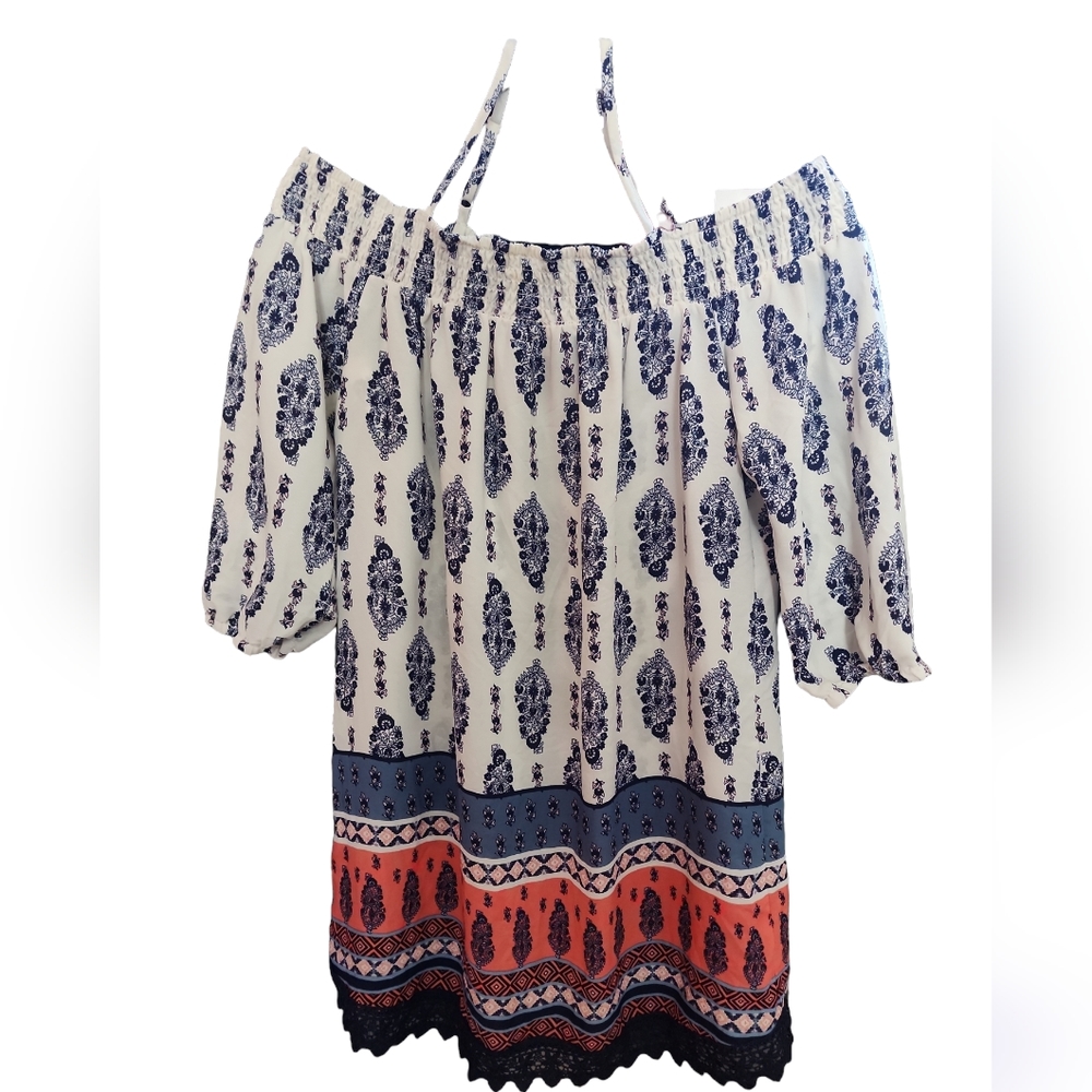 Trixxi White Patterned Off Shoulder Dress Size S
